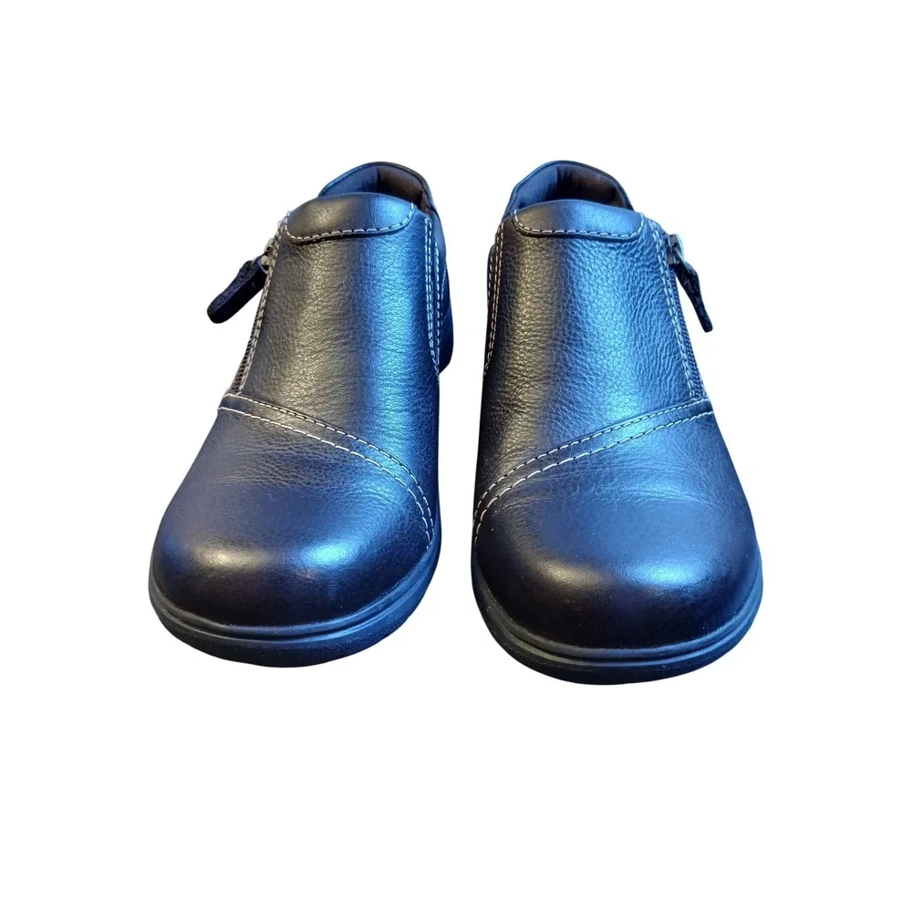 Clarks Collection Black Leather Zip Loafers Womens 6.5 M 261750534040 Comfort